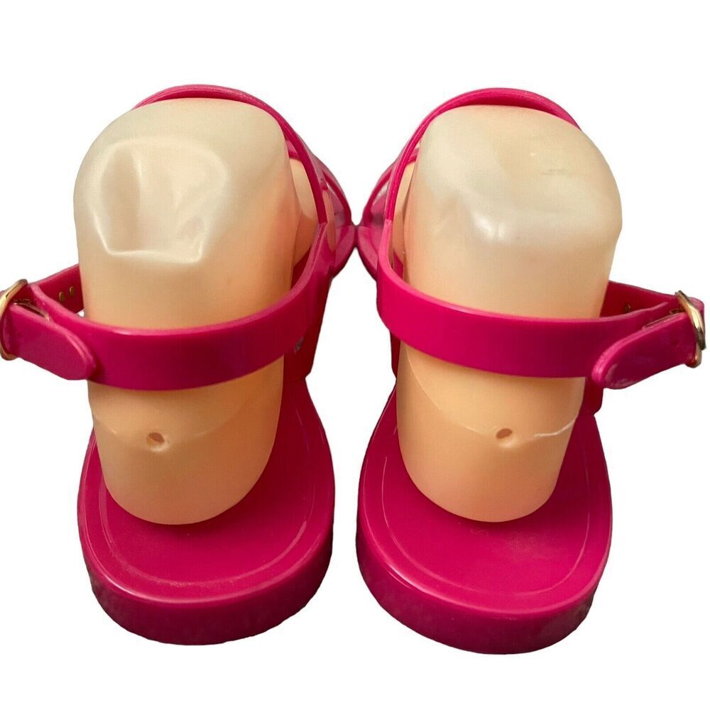 Stuart Weitzman Jelly Sandals Size 9 Mellie Hot Pink Rubber Ankle T-Strap Resort - Picture 4 of 12